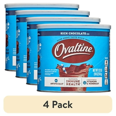 (4 pack) Ovaltine Rich Chocolate Drink Mix Powdered Drink Mix for Hot and Cold Milk, 18 oz