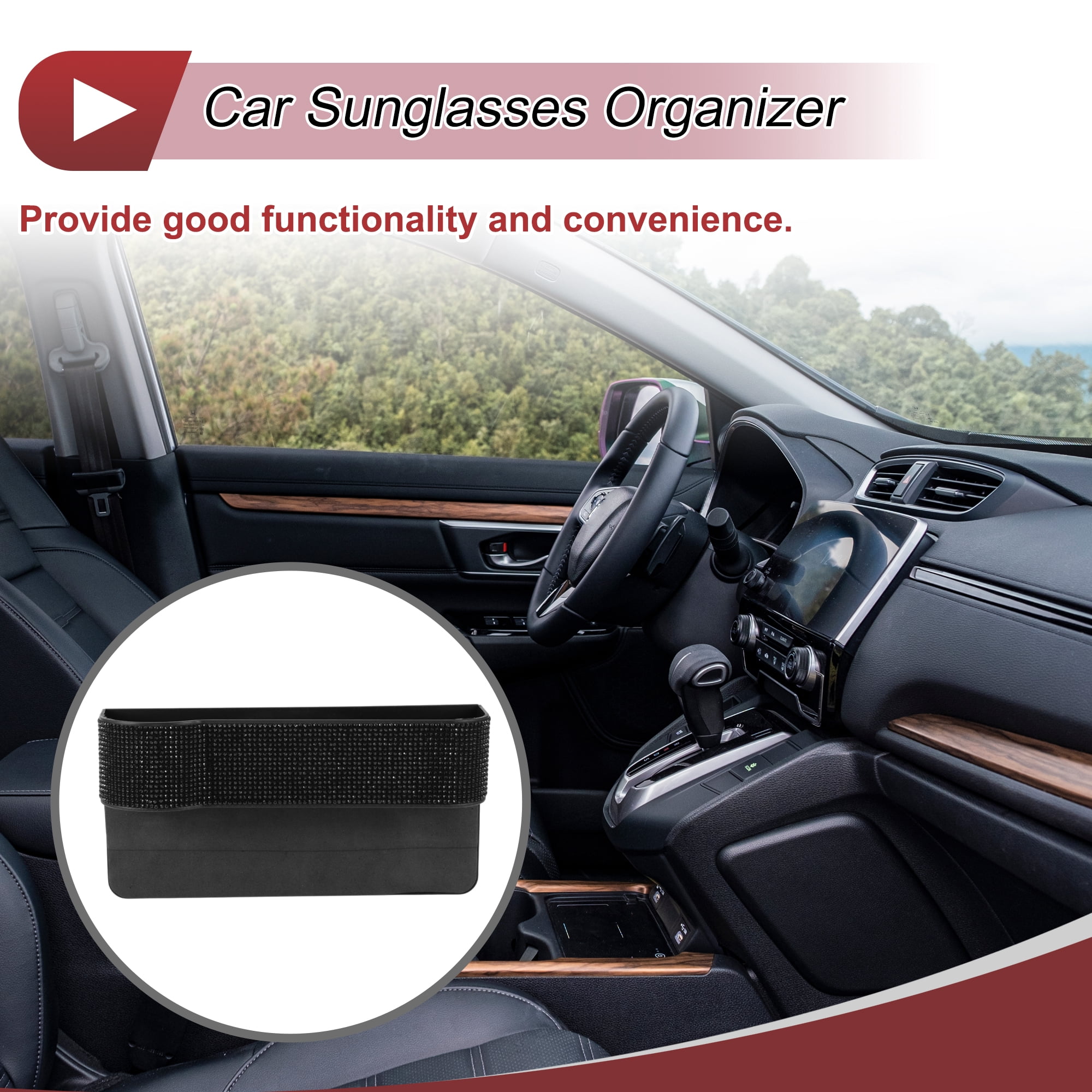 Unique Bargains Car Sunglasses Case Universal Eyeglasses Protective Storage Case ABS,Rhinestones Black 10.63"x5.51" 1 Pcs