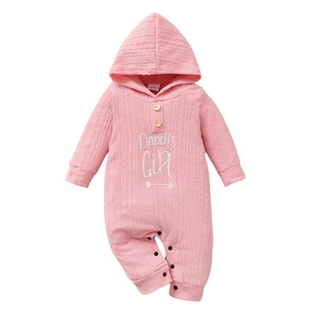 

Baby Boys Girls Jumpsuit Long Sleeve Hooded Embroidery Letters Romper