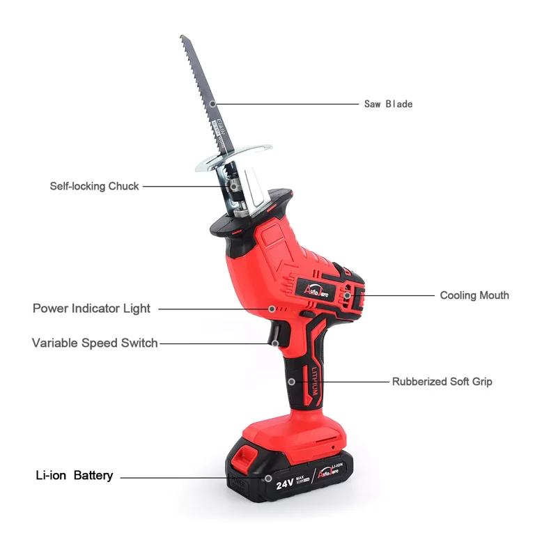 21V Cordless Brushless Reciprocating Saw - 0-3000 RPM With 6 Blades, 2000mAh Battery & Charger For Cutting Wood, Metal, Plastic