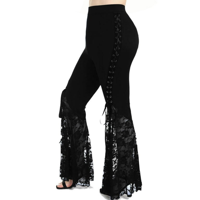 TFEOQRY Women's High Waist Flare Lace Pants Side Lace Up Decor