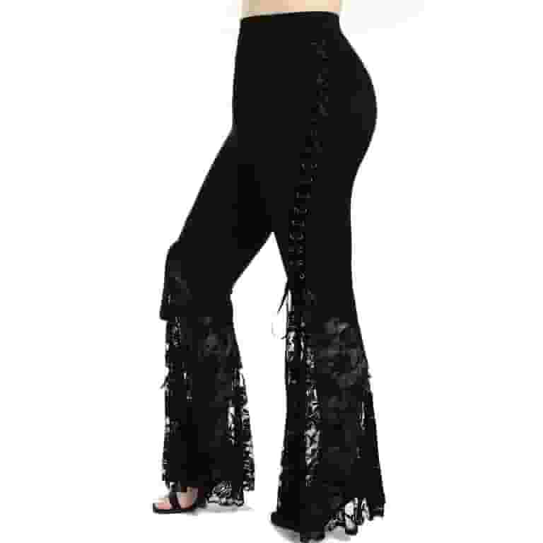 DDAPJ pyju Y2k Bell Bottom Pants for Women Sheer Lace Patchwork