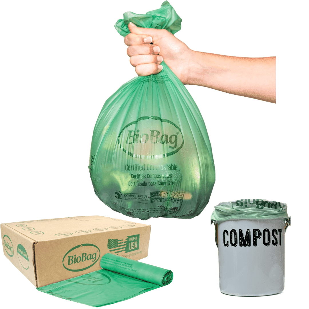 BioBag Small Compostabe Certified Food Scrap Trash Bags, 3 Gallon, Green, 100 Ct