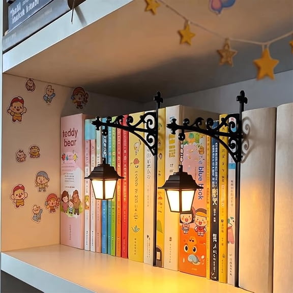 Library Lantern - Mini Bookshelf Lamp, 2026 New Library Lights for Bookcase, Warm and White Nightlight Book Shelf Light, Vintage Wooden Table Desk Luminaires Gift for Book Lovers Home Decor,2Pcs