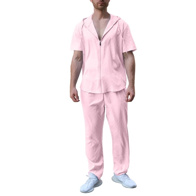 Erwazi Mens Hoodie Sets 2 Piece Outfits Lightweight Zip Up Short Sleeve Hoodies & Pants Set Lounge Wear Tracksuit Set