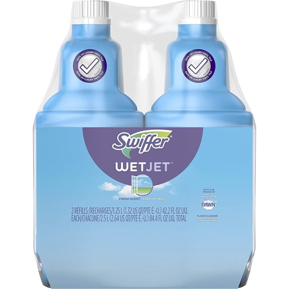 WetJet Floor and Hardwood Multi-Surface Cleaner Solution Refills, Open Window Fresh Scent, 1.25L (Pack of 2)