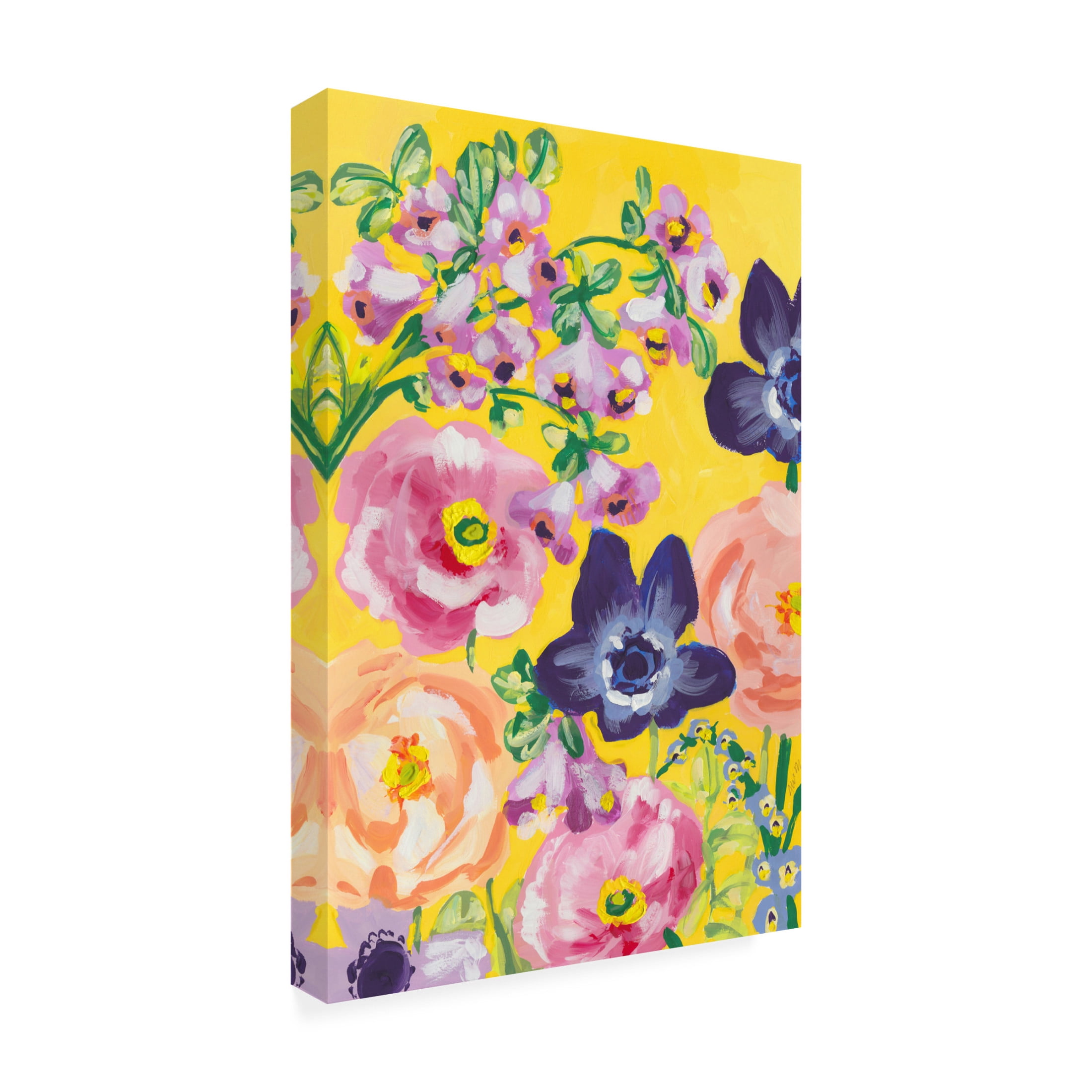 Trademark Fine Art Ania Zwara Navy Anemones On Yellow Canvas Wall Art