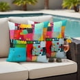 thumbnail image 2 of Outdoor Pillow Cover Abstract Blue Orange Set of 2 Waterproof Throw Pillowcases Painting Graffiti Decorative Patio Furniture Pillows for Couch Garden Indoor & Outdoor Use, 2 of 9