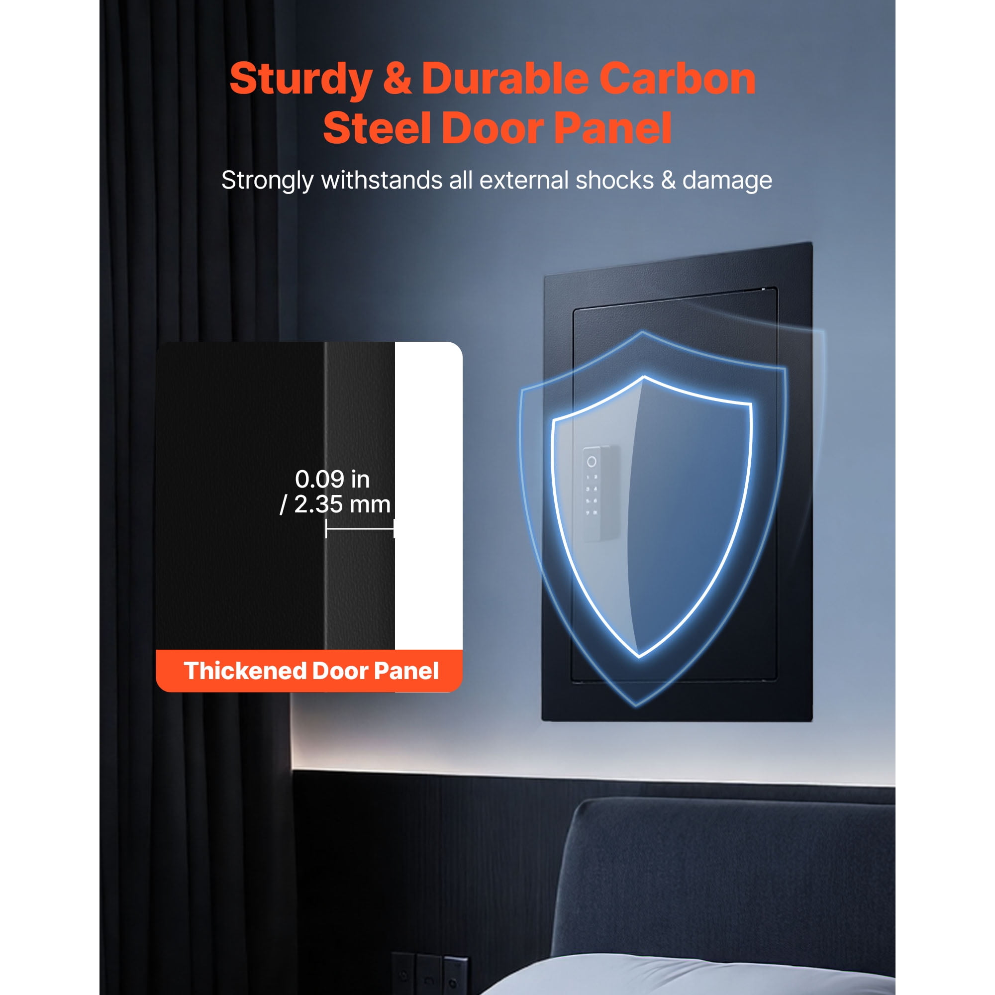 KFFKFF 3-Tier Hidden Wall Safe with Fingerprint Access, Password, Key, and Turning Knob, Durable Steel Construction with Adjustable Shelves and Key Holders for Secure Storage of Valuables