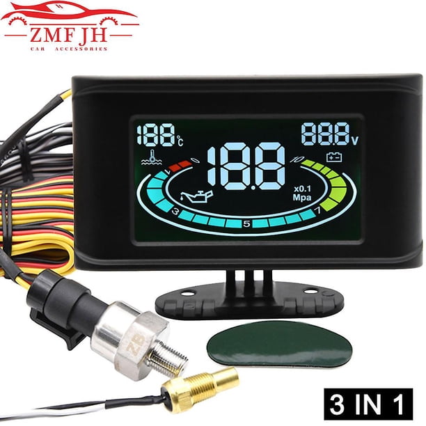 3in1 Lcd Digital Truck Car Oil Pressure Gauge Voltmeter Water Temperature Gauge + Oil Press Sensor 10mm Npt1/8 12v 24v Universal