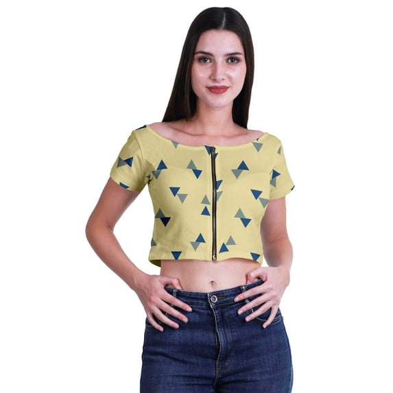 Moomaya Boat Neck Zipper Top Short Sleeve Viscose Jersey Crop Tops For Women