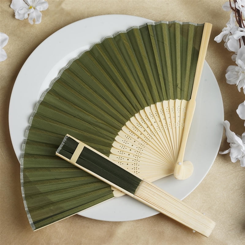 Silk Folding Party Favor Fans Table Top Placecard Holder Moss