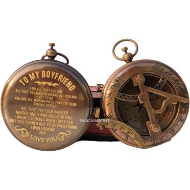 Handmade Vintage Solid Brass Compass With Thoreau Quote - Engraved, In Wooden Case, Gift For Graduation, Travelers, Men