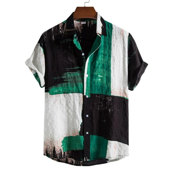 Mens Plus Size Shirts Hawaiian Short Sleeve Beach Shirt Patchwork Summer Casual Button Turn-down Collar Shirts
