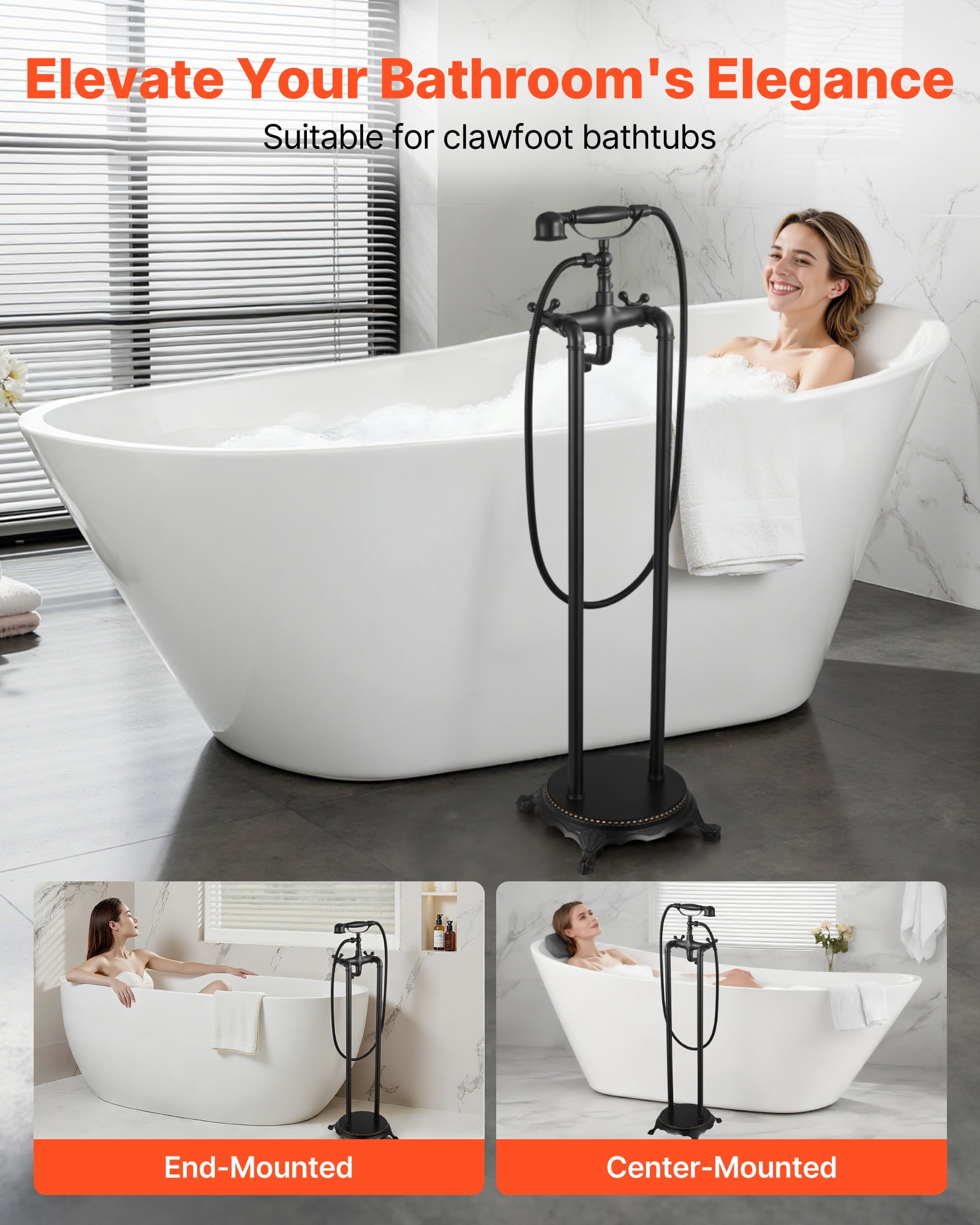 VEVOR Clawfoot Bathtub Faucet, Freestanding Tub Faucets with Handheld Shower, Vintage Oil-Rubbed Bronze Tub Filler Faucet Shower Kit with 360° Rotation Spout & 59-inch Long Hose for Bathtubs
