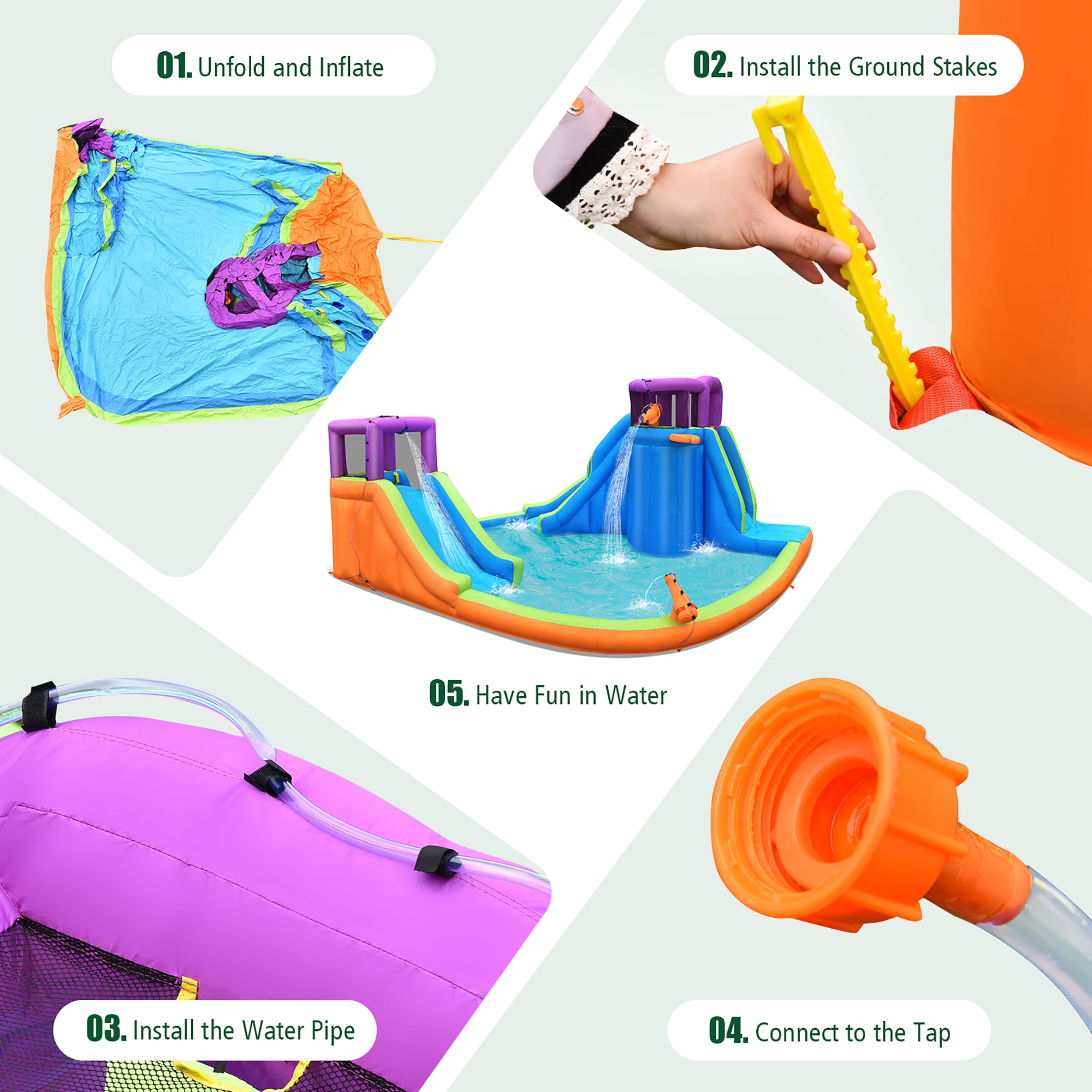 Costway 6 in 1 Inflatable Dual Slide Water Park Climbing Bouncer Without Blower