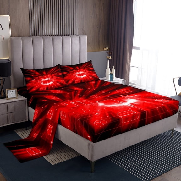Erosebridal Plaid Grid Sheet Set Twin,Geometric Checkerd Bedding Sets Twin Size,Futuristic Cubes Twin Sheet Sets,Breathable Geometric Bedroom Decor,3pcs