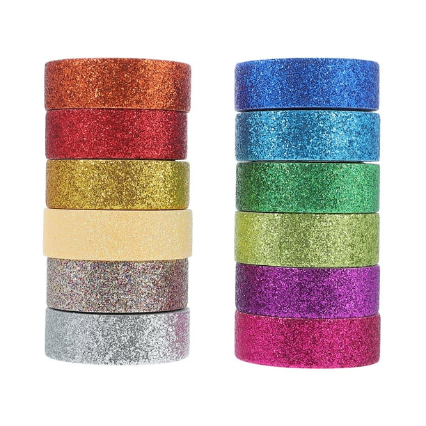12 rollos de cinta adhesiva de papel washi con purpurina, práctica cinta washi para manualidades, cinta washi decorativa