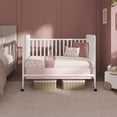 thumbnail image 4 of Dream On Me Carson Classic 3-in-1 Portable Crib in White, Removable Wheels, Converts from Baby Crib to Toddler Bed, Day Bed and Kids Sofa, Three Adjustable Mattress Height Positions, 4 of 9