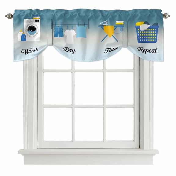 Blue Ombre Laundry Tie Up Valance Curtains for Windows, Kitchen Curtains Window Treatments, Wash Dry Fold Repeat Short Window Shades Valances for Bedroom Bathroom Cafe 54"x18"