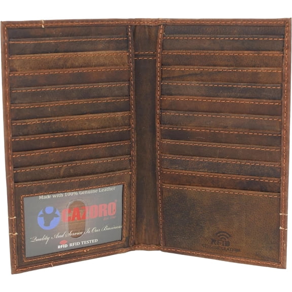 CAZORO Bifold Long Wallet RFID Blocking Genuine Vintage Leather for Men