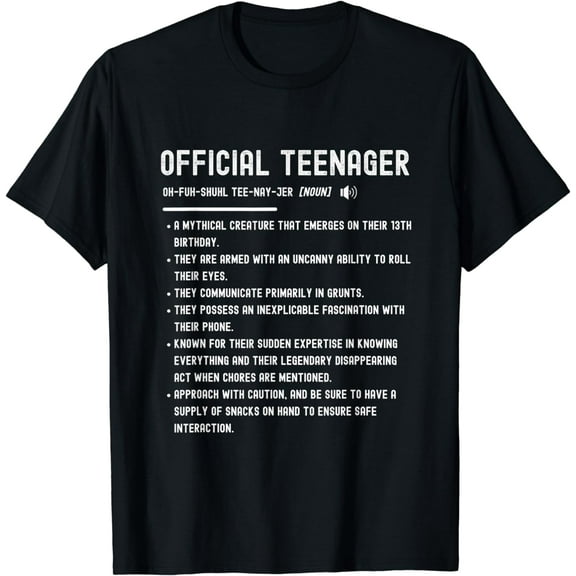 Official Teenager 13 Year Old Funny Definition 13th Birthday T-Shirt