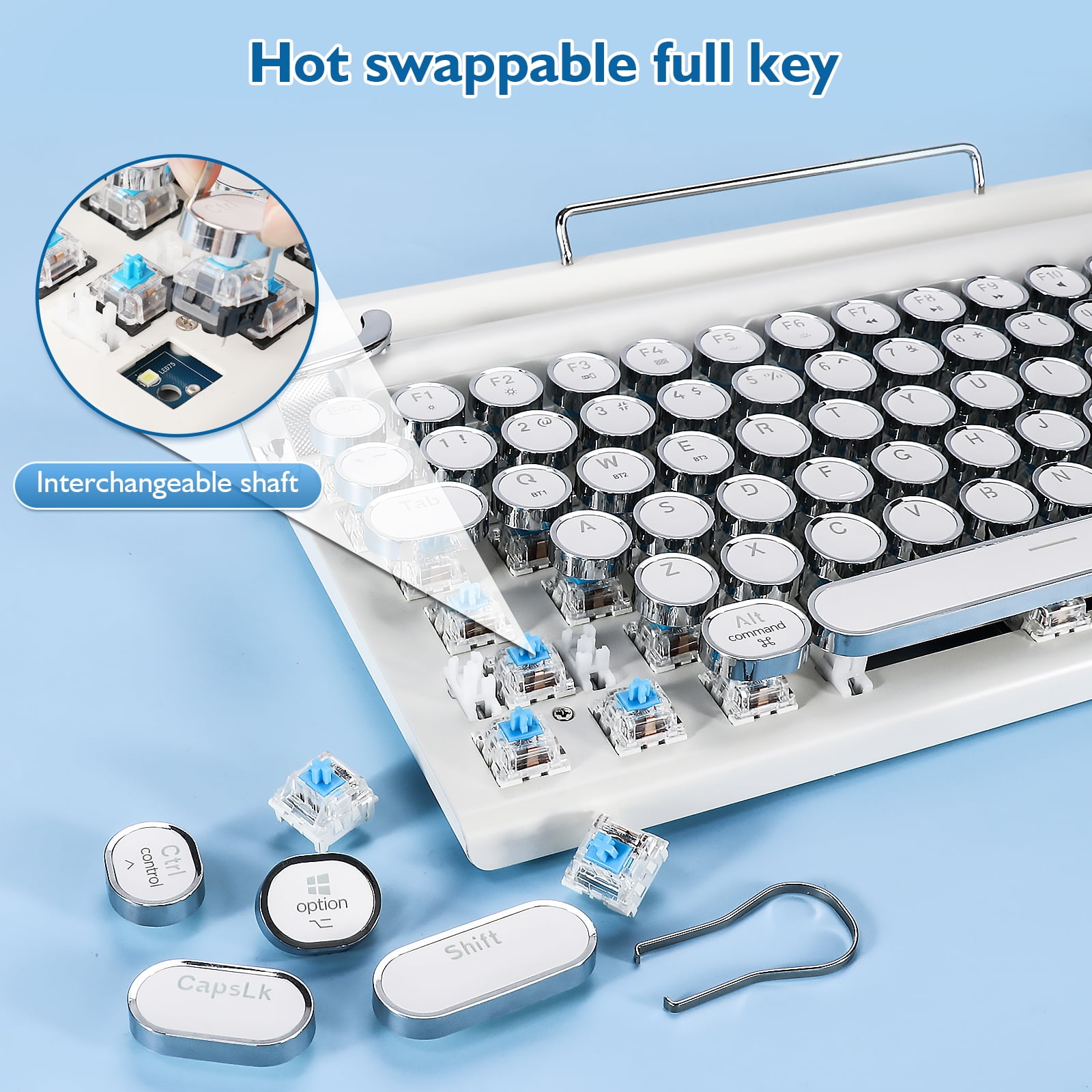 83-Key Retro Mechanical Keyboard,Dot Typewriter Mechanical Wireless Bluetooth Keyboard, For Smart Phone, Tablet Laptop/Desktop, Gaming Mechanical Keyboard with Wired/Bluetooth Mode (White)