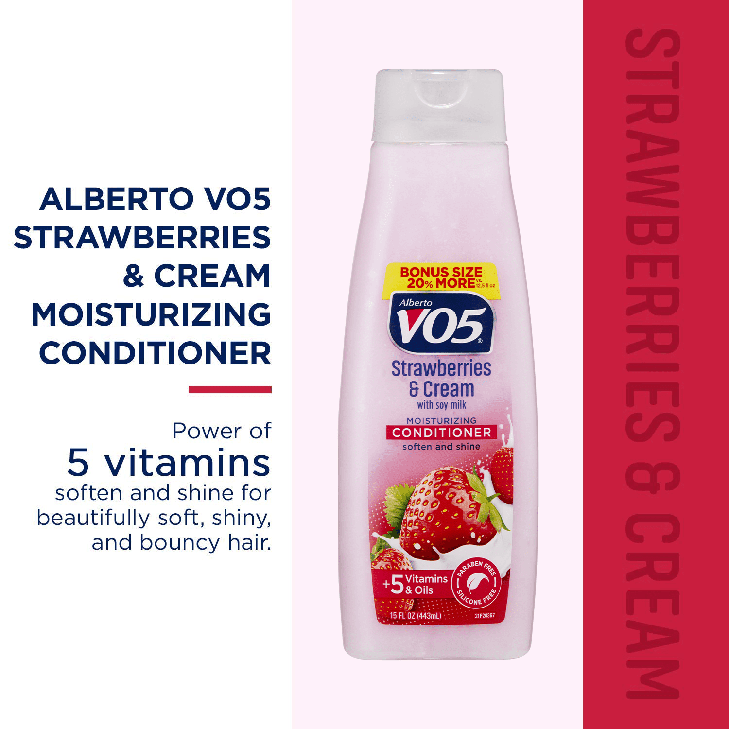 (4 pack) Alberto VO5 Moisture Milks Strawberry and Cream Hair Conditioner, 15 fl oz