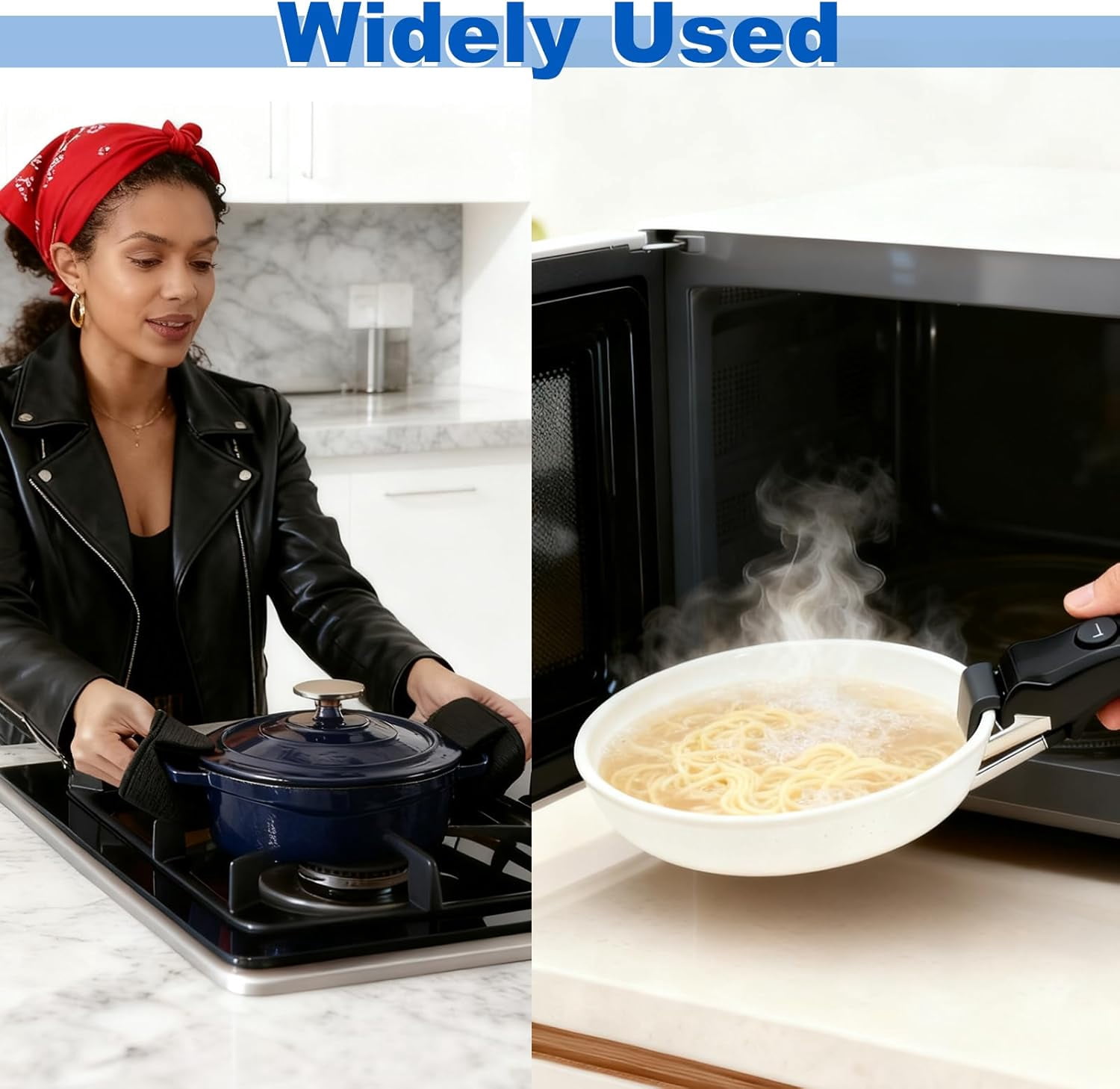 Detachable Pot Handle Set with Silicone Oven Mitts, Universal Removable Pan Handle Heat-Resistant Replacement for All Pots and Pans (Black)