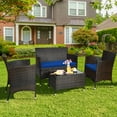 thumbnail image 1 of Costway 4PCS Rattan Patio Furniture Set Cushioned Sofa Chair Coffee Table Navy, 1 of 9
