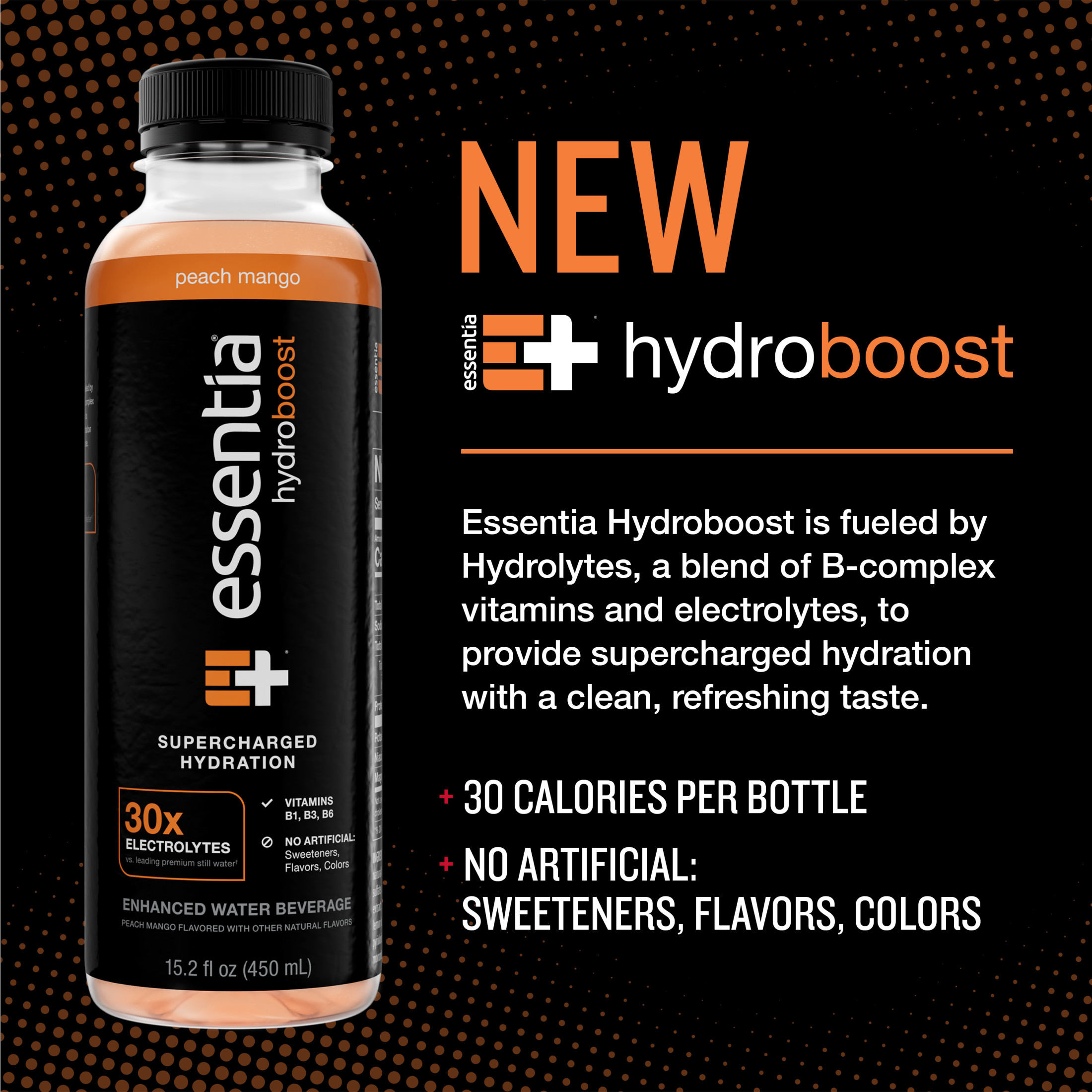 Essentia Hydroboost Enhanced Electrolyte Flavored Bottled Water, Peach Mango, 450 ml, 12 Bottles