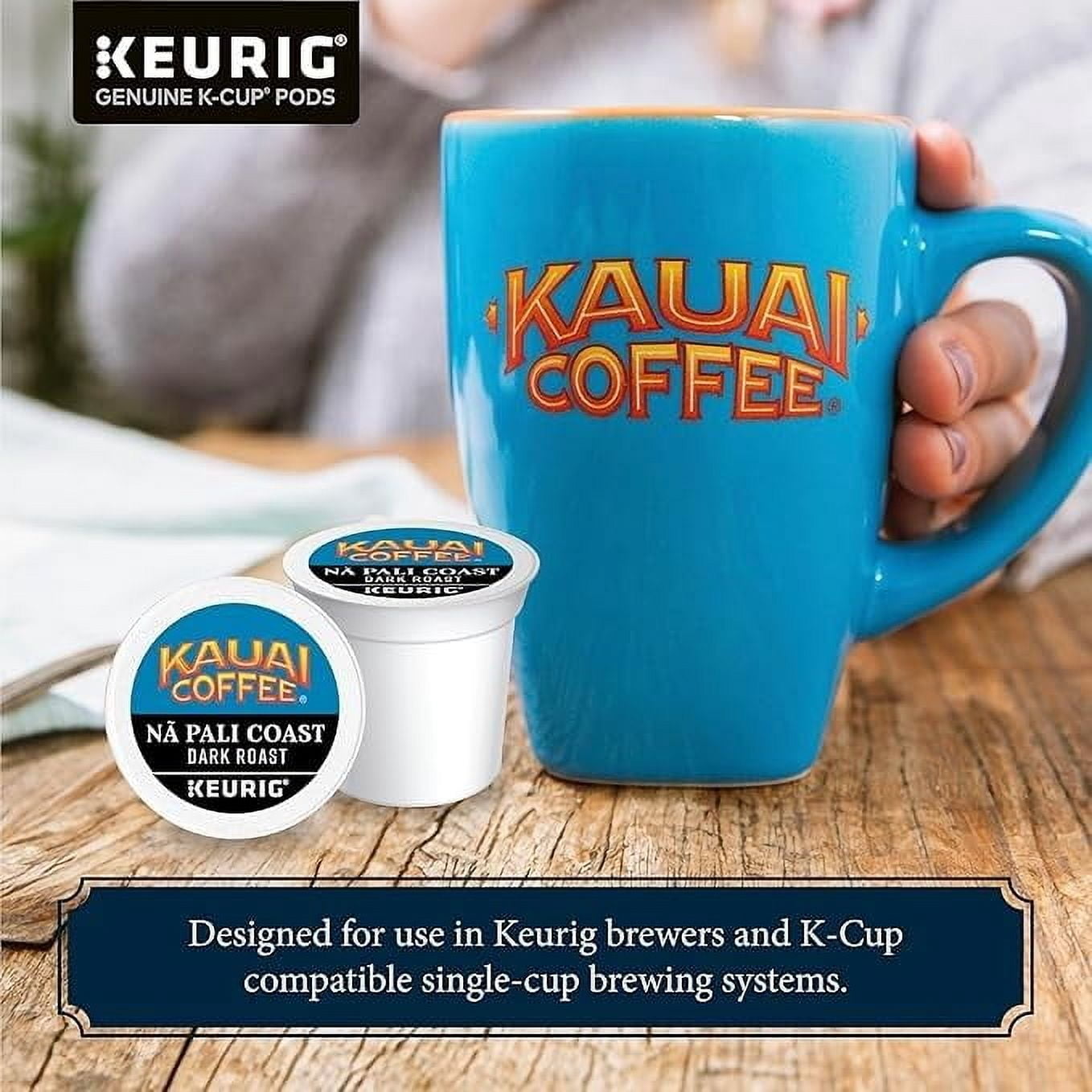 Kauai Coffee K-Cup Pods for Keurig Brewers – Arabica Coffee, 10% Hawaiian – Dark Roast, Nutty with Sweet Chocolate Overtones – Na Pali Coast, 1 Pack of 48 Single Serve K-Cups