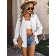 thumbnail image 5 of Womens Button Down Shirts Long Sleeve Oversized Boyfriend Blouses Collared Tops with Pockets White L, 5 of 6