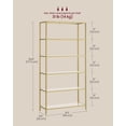 thumbnail image 3 of Bookcase, 6 Tier Bookshelf, Slim Shelving Unit, Tempered Glass, Steel Frame, Metallic Gold, 3 of 7