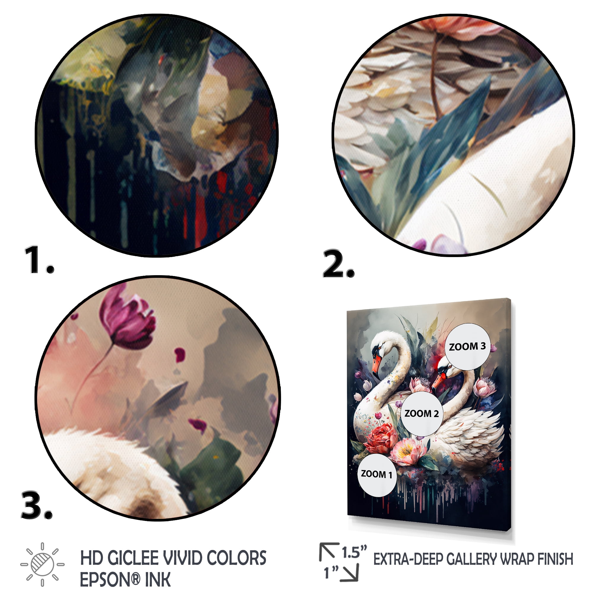 Designart Cute Swans Floral Art I Canvas Wall Art