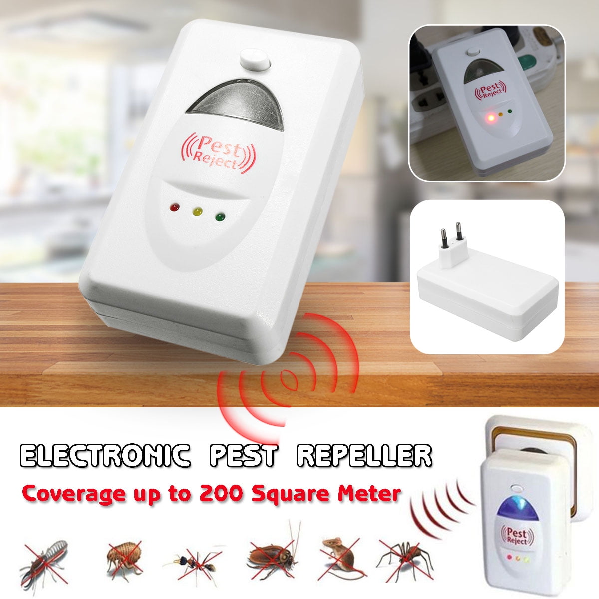 Electronic Pest Reject Control Ultrasonic Repeller Home Bug Rat Spider Roaches
