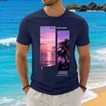 thumbnail image 2 of Men Short Sleeve T Shirts Graphic Color Crewneck Tee Soft Comfy Summer Tops Workout Athletic Tshirt Navy,M, 2 of 5
