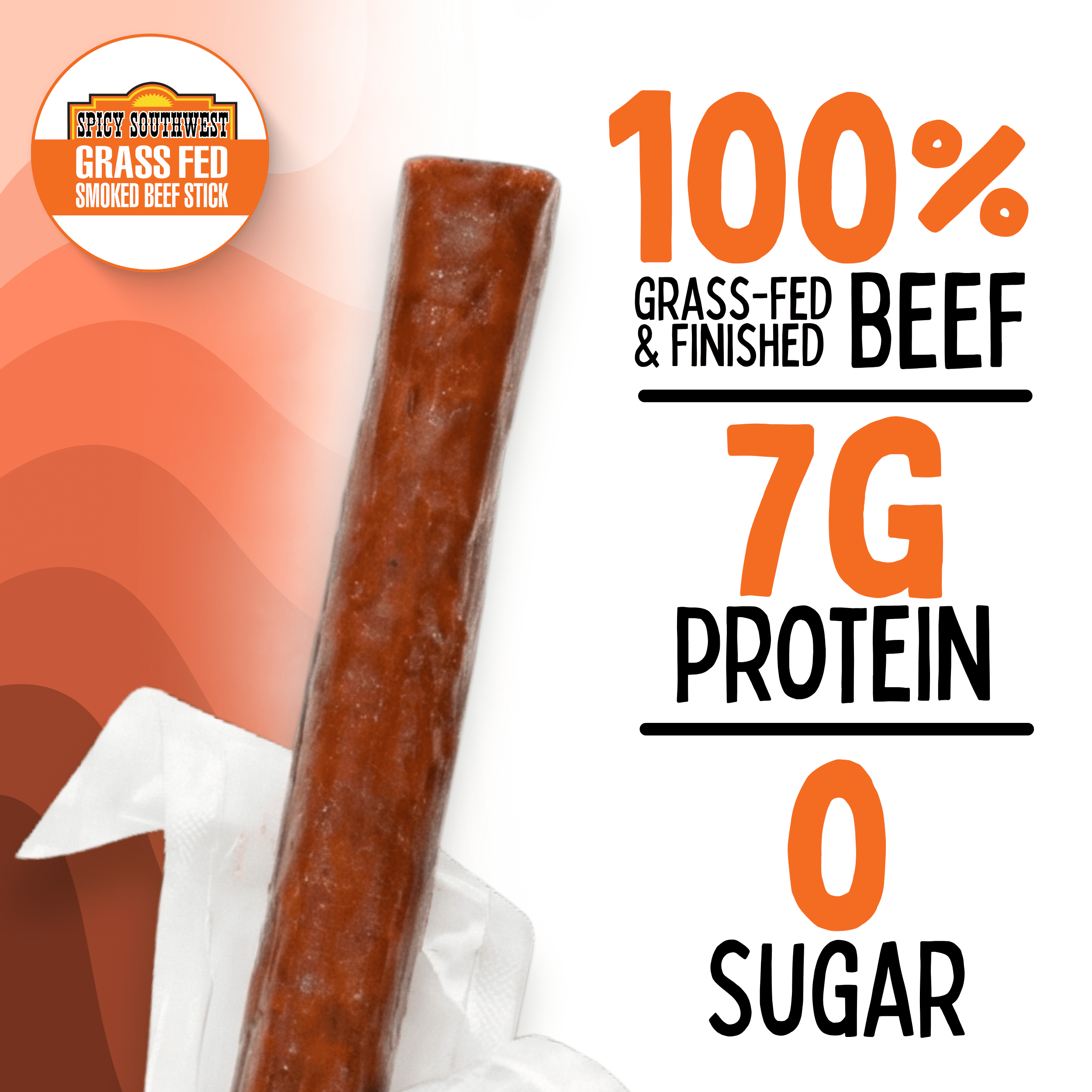 Spicy Southwest, Grass Fed Beef Sticks. No Sugar, Artificial Nitrates, Nuts or MSG. Gluten, Soy, Dairy Free Beef Jerky. Low Calorie High Protein Meat Stick. Paleo & Keto Snack (24 Cnt)