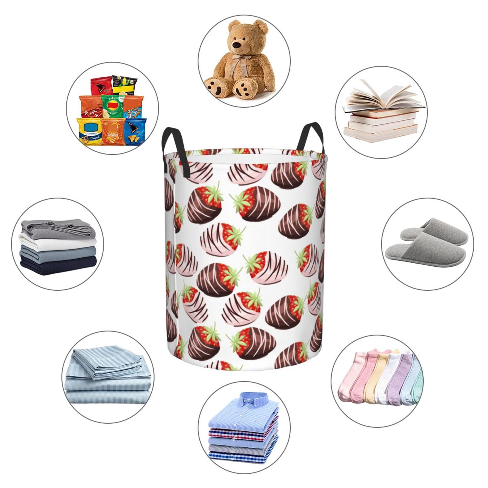 Large Laundry Basket with Handles - Chocolate Strawberry Print Kids Baby Dirty Clothes Laundry Hamper for Bedroom Aesthetic