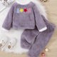 thumbnail image 1 of Pijama De Estilo Navideño De 2 Piezas Para Niños Pequeños, Conjunto De Top Y Pantalones De Manga Larga, Ropa De Descanso De Lana Coral Con Estampado AB, Conjunto De Pijama Informal Cálido Y Cómodo, Ro, 1 of 4