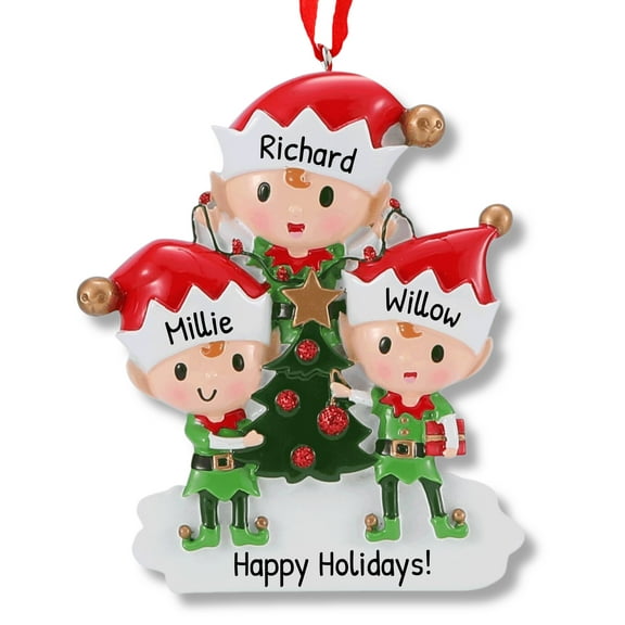 Ornaments by Elves Personalized Christmas Elves Family of 3 Ornament 2024