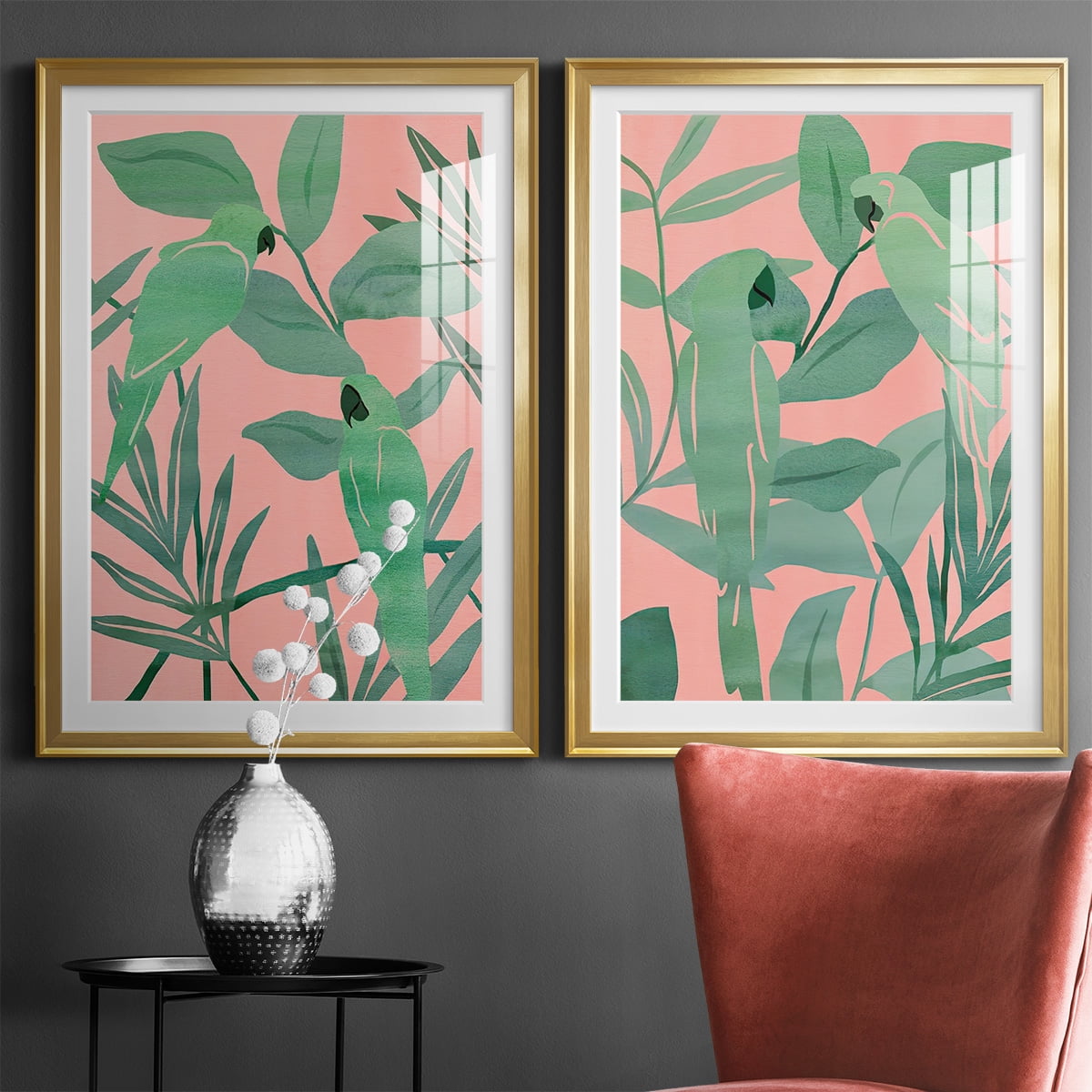 Wexford Home Pink and Green Birds of Paradise I Premium Framed Print, 26.5" x 36.5" - Ready to Hang, Gold (Set of 2)
