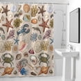 thumbnail image 2 of Marine Life Shower Curtain, Retro Sea Star Coral Shell Crab Linen Texture Waterproof Shower Curtain Set with 12 Hooks Lightweight Bath Curtains Fabric Bathroom Decor 36x72 Inches, 2 of 9