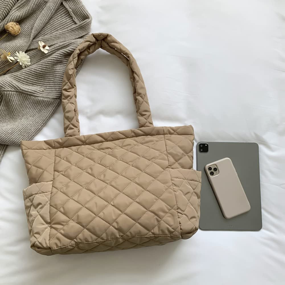 CoCopeaunt Quilted Tote Bags for Women Lightweight Puffer Padding Shoulder Bag Large Nylon Tote Handbag Zipper Closure