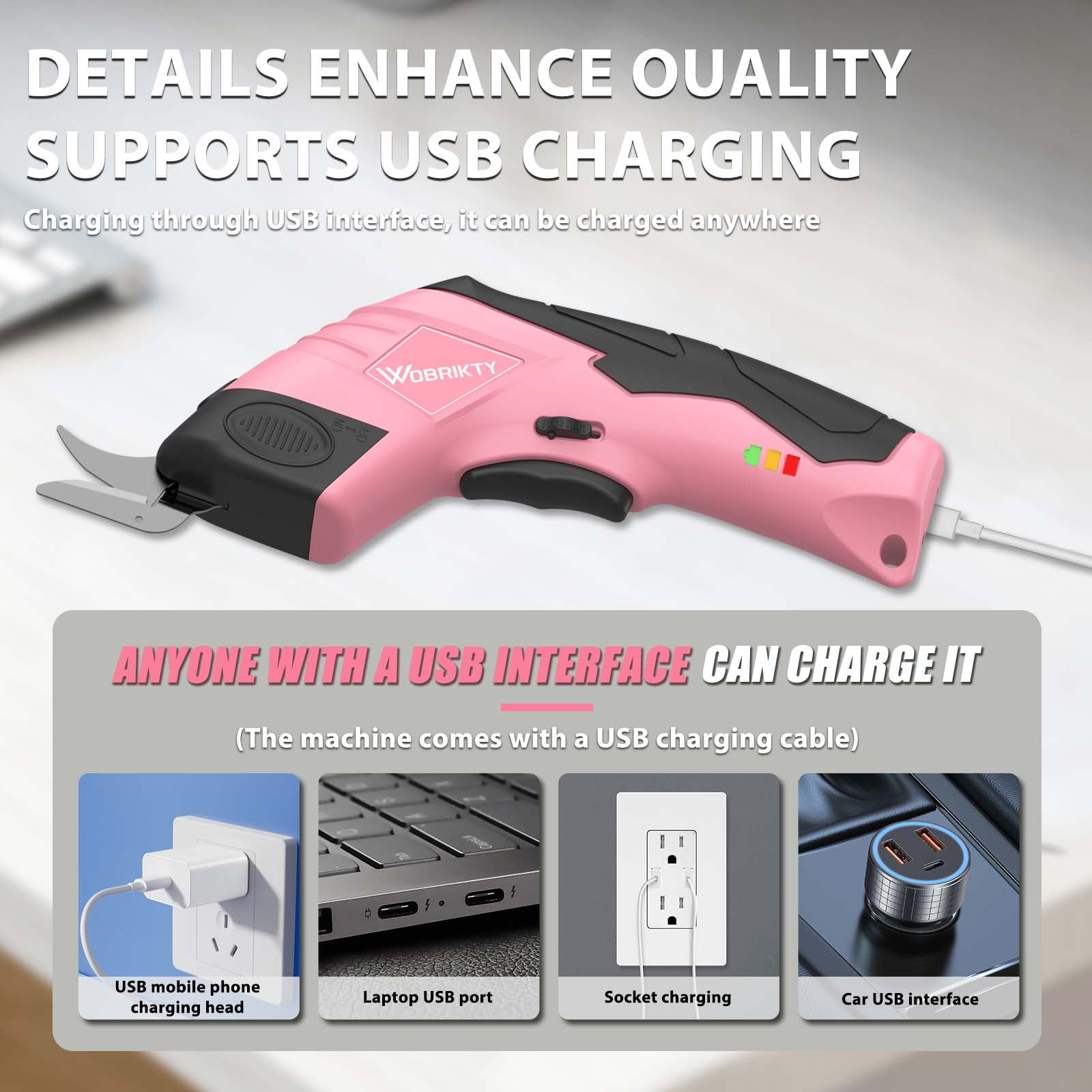 Electric Fabric Cutting Scissors, USB Rechargeable Precision Cutter, Adjustable Settings, For Clothing Cardboard Craft, Orange Pink Available
