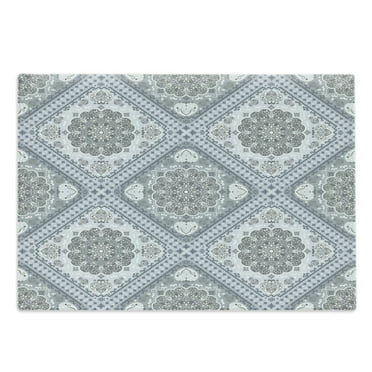 Turkish Pattern Cutting Board, Complex Swirl Art Motifs with Persian Origins in Pale Colors, Decorative Tempered Glass Cutting and Serving Board, Large Size, Grey Pale Mauve White, by Ambesonne
