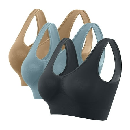 LYEAA Women Bras Wireless Push up 3 Pack Support Plus Size No Underwire Cool thin Sport Yoga Bra Solid Fitness Workout Bra Full Cup Comfortable Bras Pullover Breathable Sleeping Bras Multicolor 2XL