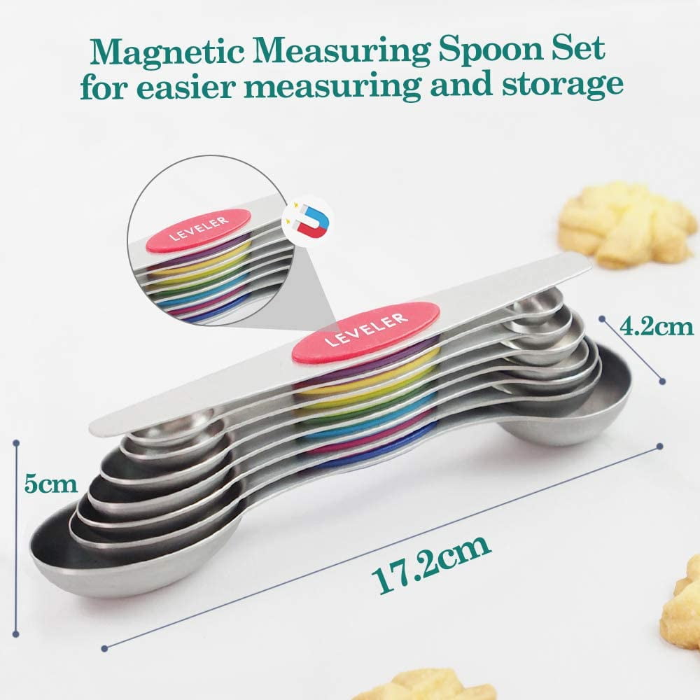  Measuring Cups and Magnetic Measuring Spoons Set, Wildone  Stainless Steel 16 Piece Set, 8 Measuring Cups & 7 Double Sided Stackable Magnetic  Measuring Spoons & 1 Leveler: Home & Kitchen