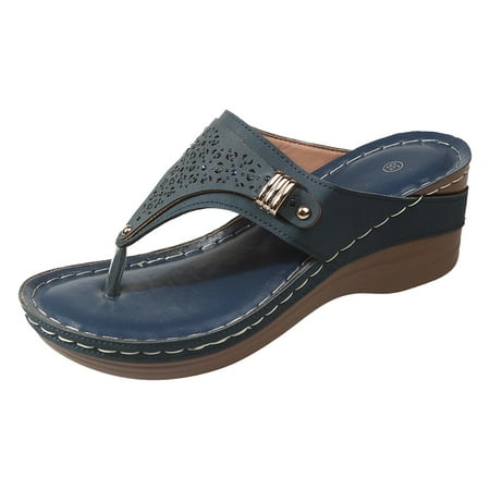 

TOWED22 Women s Toe-Post Platform Sandal- Supportive Ladies Leather Walking Sandals That Include Three-Zone Comfort(Navy 7.5)