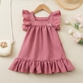 thumbnail image 2 of Linfrsh Little Girl Dresses Toddler Girl V Neck Dresses Summer Flutter Sleeve One-Piece Frock(Pink,2-3 Years), 2 of 9